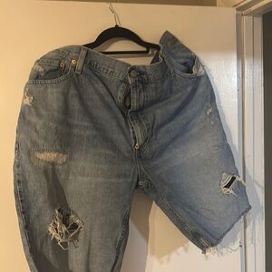 Distressed Light Blue Denim Shorts